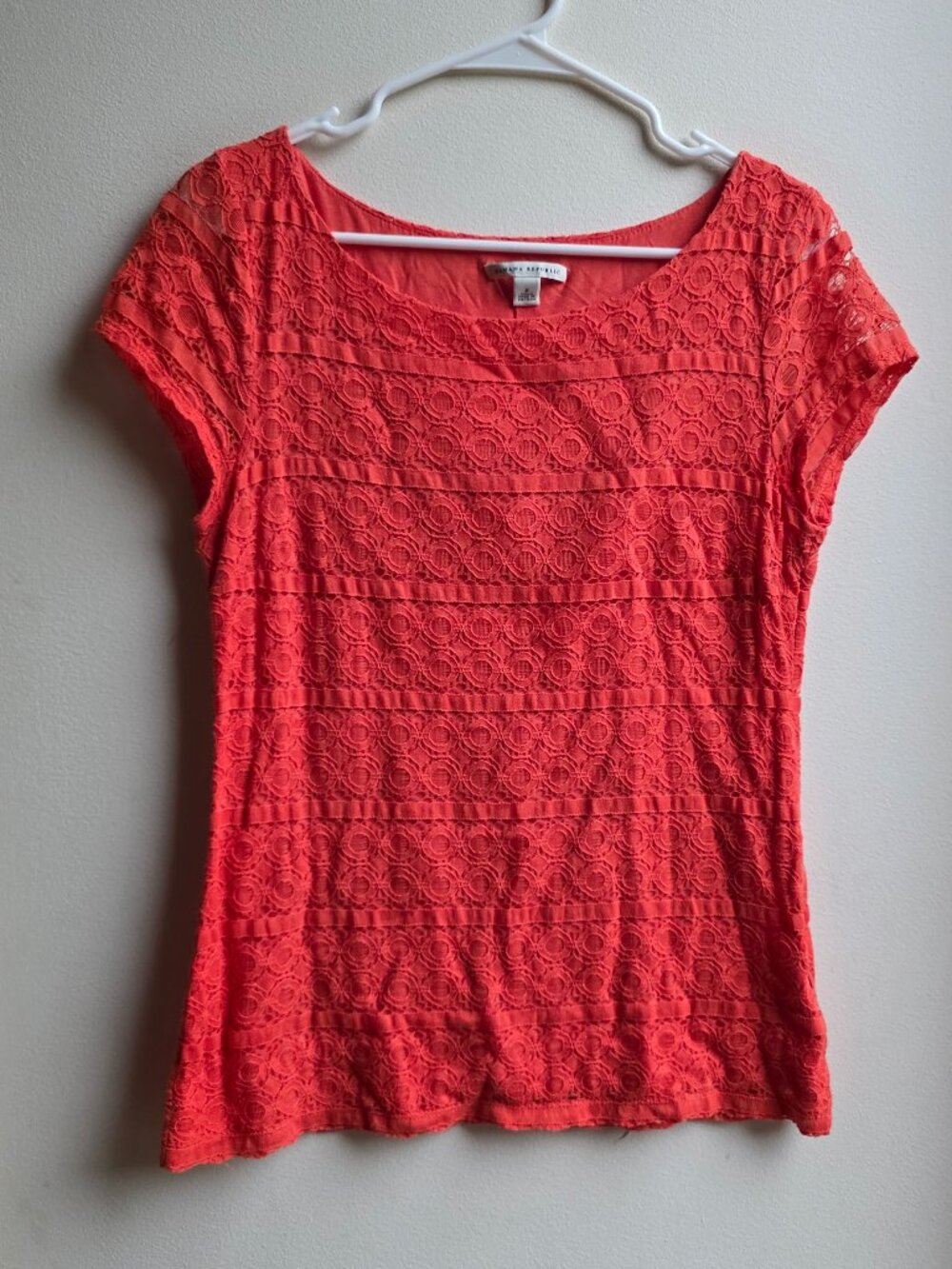 Banana Republic Orange/Red Eyelet Lace Cap Sleeve Blouse Size 8
